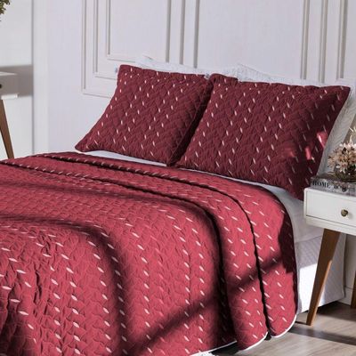 Cobre Leito Bordado 400 Fios Heitor Casal Queen 100% Poliéster - Vermelho