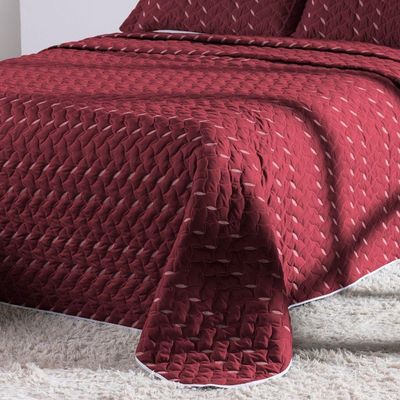 Cobre Leito Bordado 400 Fios Heitor Casal Queen 100% Poliéster - Vermelho