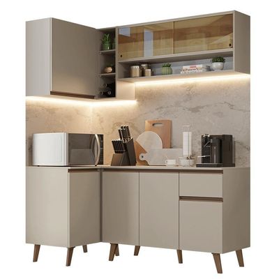 Armário De Cozinha Completa De Canto 265 Cm Nice Madesa 01 Crema