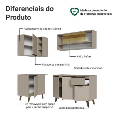 Armário De Cozinha Completa De Canto 265 Cm Nice Madesa 01 Crema