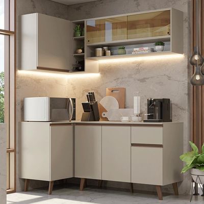 Armário De Cozinha Completa De Canto 265 Cm Nice Madesa 01 Crema
