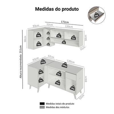 Armário De Cozinha Completa De Canto 265 Cm Nice Madesa 01 Crema