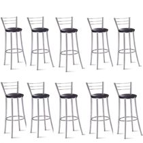 Kit 10 Banquetas Para Bancada Cromada Grazi Preto
