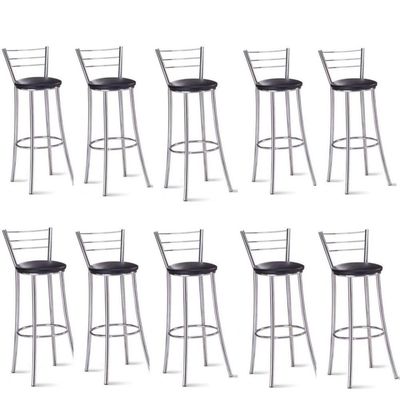 Kit 10 Banquetas Para Bancada Cromada Grazi Preto