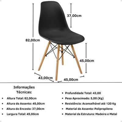 Conjunto 10 Cadeiras Charles Eames Eiffel Wood Base Madeira - Preta