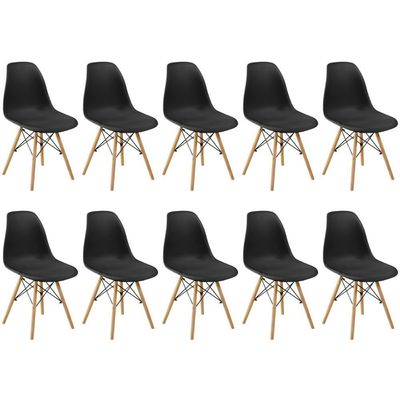 Conjunto 10 Cadeiras Charles Eames Eiffel Wood Base Madeira - Preta