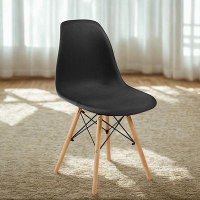 Conjunto 10 Cadeiras Charles Eames Eiffel Wood Base Madeira - Preta