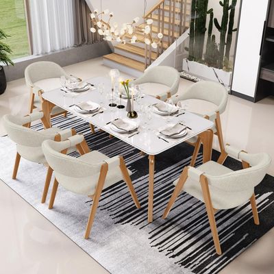 Kit 02 Cadeiras de Jantar e Estar Living Estofada Nadja L02 Linho Champagne - Lyam Decor