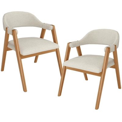 Kit 02 Cadeiras de Jantar e Estar Living Estofada Nadja L02 Linho Champagne - Lyam Decor