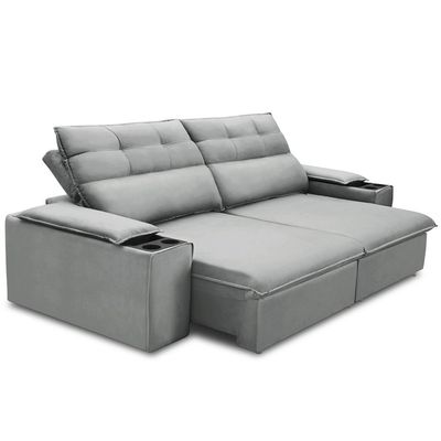 Sofá Retrátil Reclinável Para Sala 3 Lugares 205cm Gordon F04 Veludo Cinza Claro - Lyam Decor