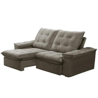 Sofá Retrátil Reclinável Para Sala 3 Lugares 210cm Nijma F04 Veludo Marrom Claro - Lyam Decor