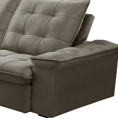Sofá Retrátil Reclinável Para Sala 3 Lugares 210cm Nijma F04 Veludo Marrom Claro - Lyam Decor