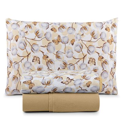 Jogo Cama Lençol Sonnet Solteiro Malha Estampada 100% Algodão 3 Peças - Borboleta - Mostarda