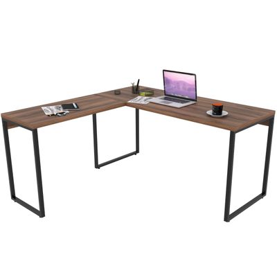 Kit Mesa De Escritório Industrial em L com Estante 5 Prateleiras Form C01 150x150 Nogal - Lyam Decor