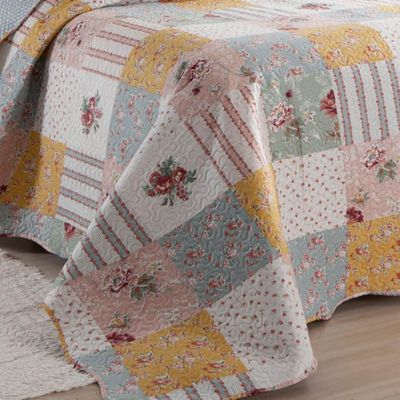 Kit Cobre Leito Colcha Daily Queen 3 Peças Dupla Face Estampado Floral - Patchwork 15