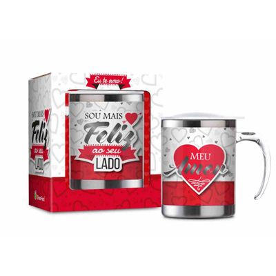 CANECA PLASTICO INOX SOU MAIS FELIZ AO SEU LADO BRASFOOT