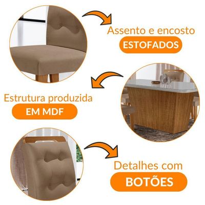 Mesa Aida 180cm Com 6 Cadeiras Carol Moderna Mobília Veludo Capuccino Off White Imbuia
