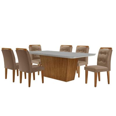 Mesa Aida 180cm Com 6 Cadeiras Carol Moderna Mobília Veludo Capuccino Off White Imbuia