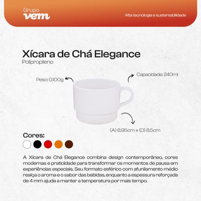 Xícara de Chá Elegance 240ml Preta em Polipropileno