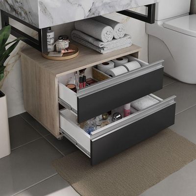 Gabinete Banheiro Rodinhas Joia 60cm 02 Gavetas Madeirado Preto