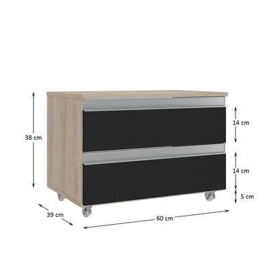 Gabinete Banheiro Rodinhas Joia 60cm 02 Gavetas Madeirado Preto