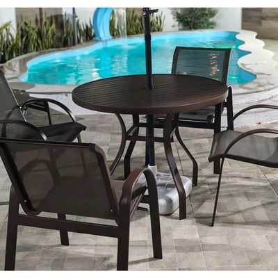 Mesa 90cm Sevilla Ripada Alumínio área Externa Interna Jardim Marrom