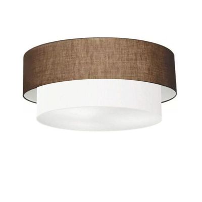 Plafon Duplo Cilíndrico Vivare Md-3064 Cúpula Em Tecido 70x60cm - Bivolt Café-branco 127/220v