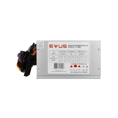 Fonte Evus Ft-200w Atx 200w Real 20-24p 3 Sata Com Cabo