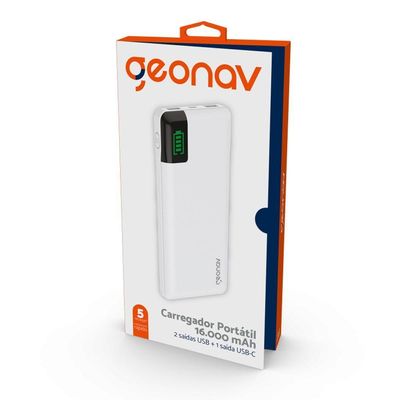 Carregador Portátil Universal 16.000Mah Branco - Pb16Kwt - Geonav