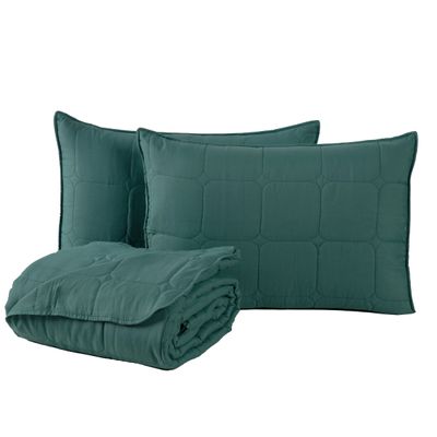 Kit Cobre Leito Colcha Speciale Queen Matelado Toque Acetinado 400 Fios 3 Peças Verde
