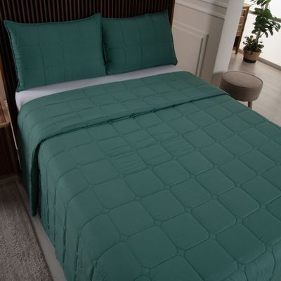 Kit Cobre Leito Colcha Speciale Queen Matelado Toque Acetinado 400 Fios 3 Peças Verde