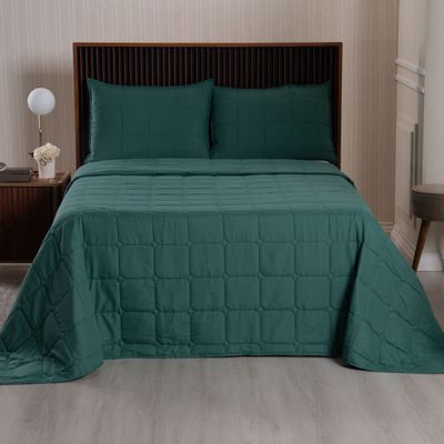 Kit Cobre Leito Colcha Speciale Queen Matelado Toque Acetinado 400 Fios 3 Peças Verde