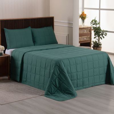 Kit Cobre Leito Colcha Speciale Queen Matelado Toque Acetinado 400 Fios 3 Peças Verde