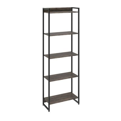 Kit Estante Areta 5 Prateleiras com Mesa Industrial Aspen 135cm C01 Carvalho Dark - Lyam Decor