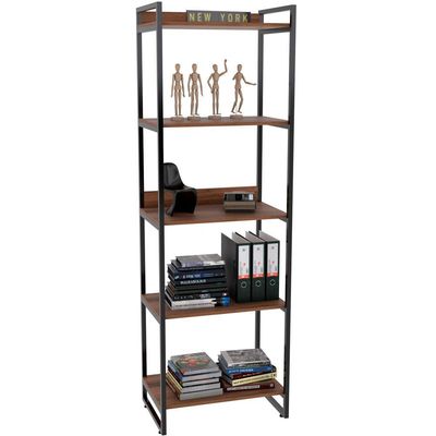 Kit Mesa Cavalete 135 cm com Estante 5 Prateleiras Estilo Industrial Form C01 Nogal - Lyam Decor
