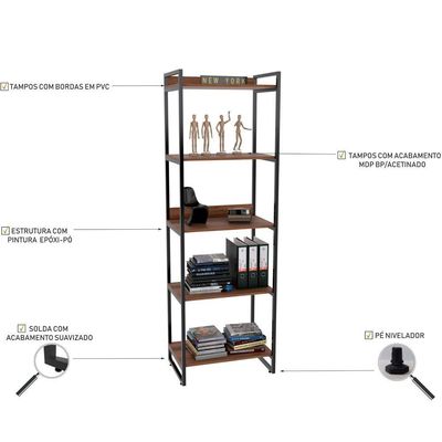 Kit Mesa Cavalete 135 cm com Estante 5 Prateleiras Estilo Industrial Form C01 Nogal - Lyam Decor