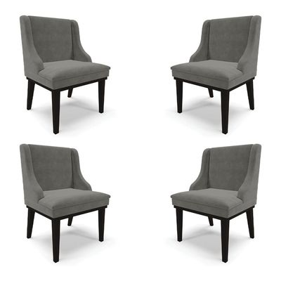 Kit 4 Cadeiras Decorativas Sala de Jantar Base Fixa de Madeira Firenze Suede Grafite/Preto G19 - Gran Belo