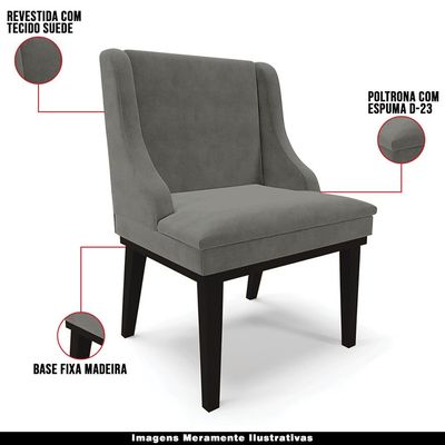 Kit 4 Cadeiras Decorativas Sala de Jantar Base Fixa de Madeira Firenze Suede Grafite/Preto G19 - Gran Belo