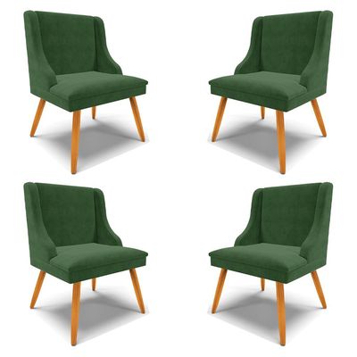 Kit 4 Cadeiras Decorativas Sala de Jantar Pés Palito de Madeira Firenze Suede Verde Esmeralda/Natural G19 - Gran Belo