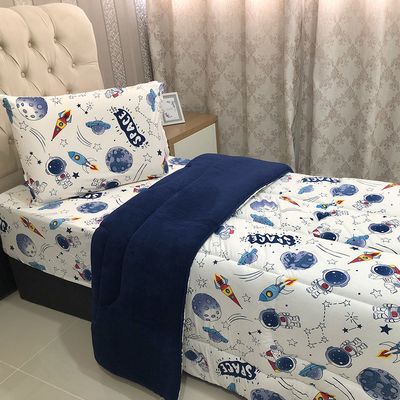Edredom Mimos Solteiro Dupla Face Malha Manta Soft Astronauta - 100% Algodão