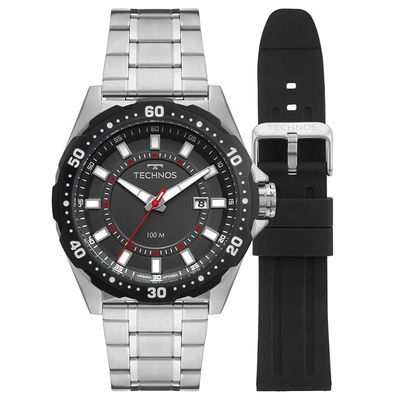 Relógio Technos Masculino Ref: 2315lbc/t1p Racer Prateado 2 Pulseiras