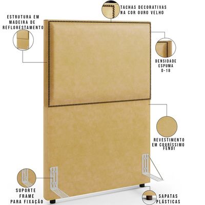 Cabeceira Box Solteiro Com Tachas 100 cm Vicenza L02 Couríssimo Casco Fendi - Lyam Decor