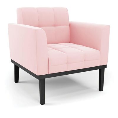 Kit 2 Poltronas Decorativas Karen Pés Fixo em Madeira Preto Suede Rosa Bebê G19 - Gran Belo