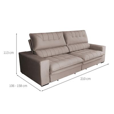 Sofá 3 Lugares Retrátil e Reclinável Mustang Veludo Castanho 210 cm