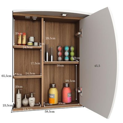 Armário Suspenso Para Banheiro 01 Porta 60 cm Com Espelho Duna B06 Branco Nogal - Lyam Decor