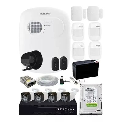 Kit Alarme Residencial + Kit 4 Câmeras Hd 720p Infra