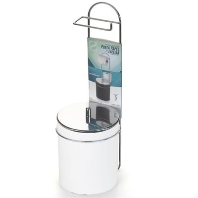 Suporte De Chão Para Papel Higiênico De Aço Cromado Com Lixeira E Tampa - 1245 - Arthi