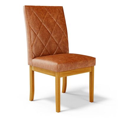 Cadeira de Sala de Jantar Estofada Gomes Madeira Maciça PU Marrom G78 - Gran Belo