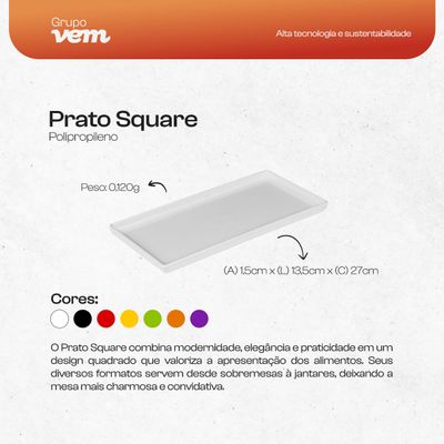 Prato Square Retangular 13,5x27 Vermelho em Polipropileno