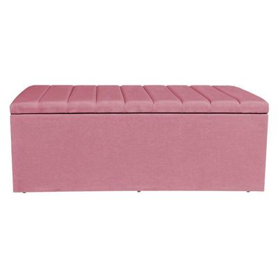 Calçadeira Baú Casal 1,40m Londres Veludo Rosa Dal Poz Estofados